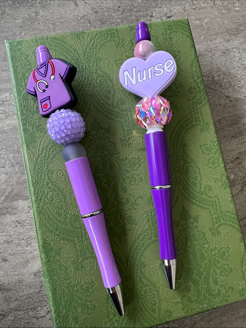 2x pens Purple Nurse theme Pen Set - 2 Pack heart uniform bling novelty